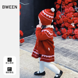 女童套装冬季2025新款女宝宝红色新年加厚保暖儿童针织背心裙冬天