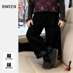 女童裤子冬季2025新款女宝宝时尚加厚刺绣翻边保暖儿童牛仔裤冬天