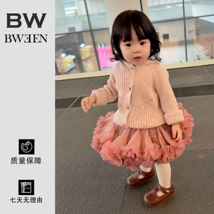 女童套装秋冬款ins风女宝宝甜美可爱百搭针织毛衣网纱裙两件套秋