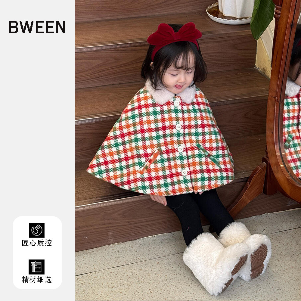 女童冬季外套2025新款洋气儿童韩版女宝宝时尚加绒保暖格子斗篷冬,童装/婴儿装/亲子装,普通外套,淘宝优惠券,粉丝福利购,淘宝优惠卷