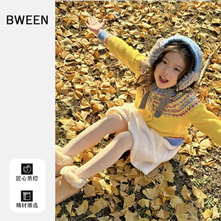 女童冬季毛衣2025新款洋气儿童韩版女宝宝时尚保暖复古提花针织衫