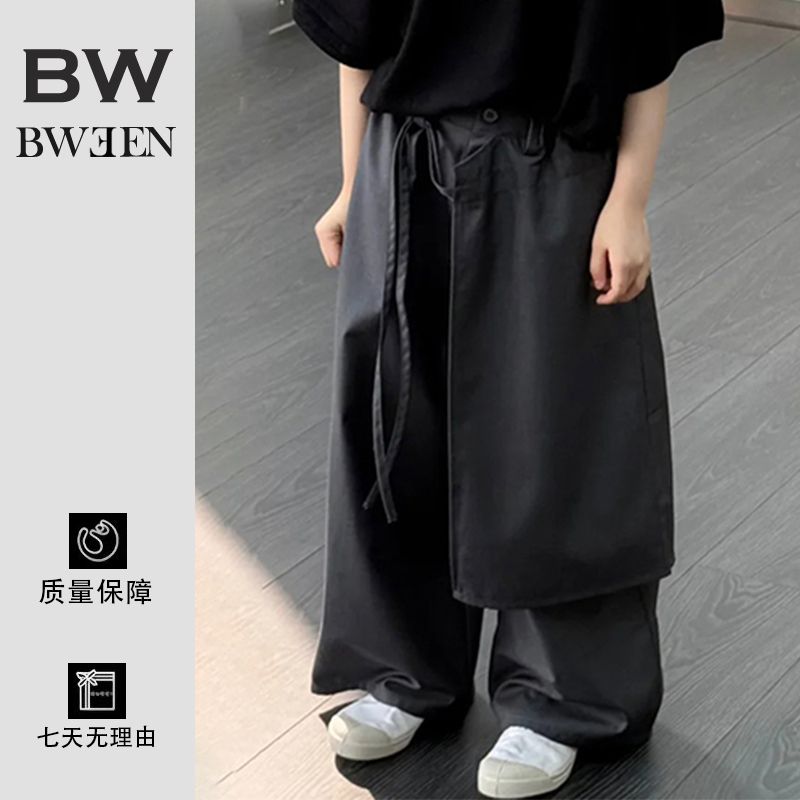 女童裤子夏季薄款2025新款宝宝洋气韩版灰色系带阔腿裤儿童休闲裤