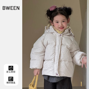 女童羽绒服冬季新款韩系女宝宝超好看保暖连帽碎花外套儿童衣服冬