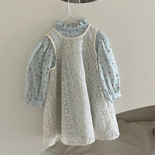 韩国童装女童连衣裙2026早春新款女宝宝韩版叠穿碎花儿童长袖裙子