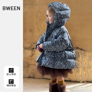 女童羽绒服冬季2025新款洋气儿童韩版女宝宝时尚保暖碎花连帽外套