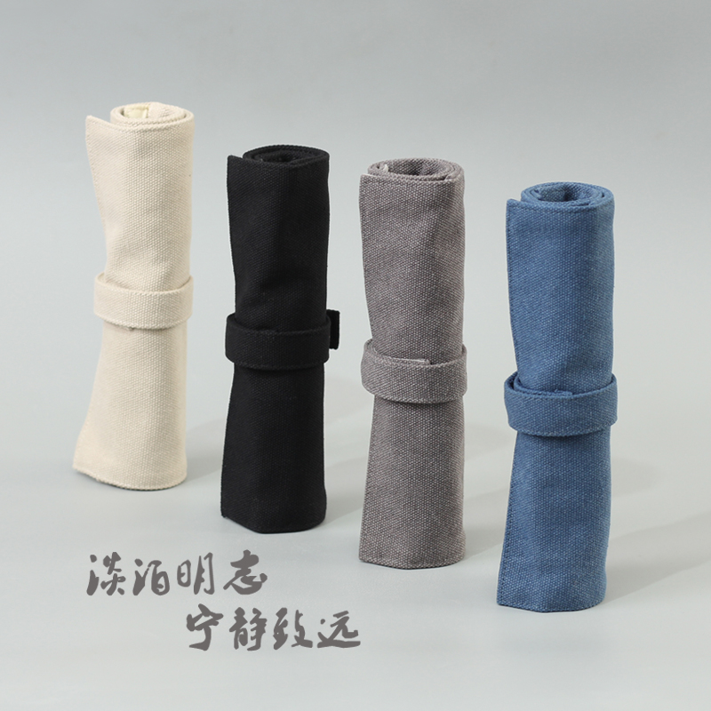 速发日式文艺复古中国风帆布大中小学生卷笔袋笔帘简约男文具盒