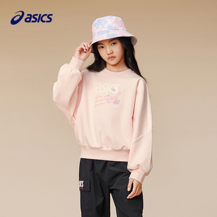 女童针织圆领卫衣挺括有型印花长袖 ASICS 亚瑟士儿童2025年新款