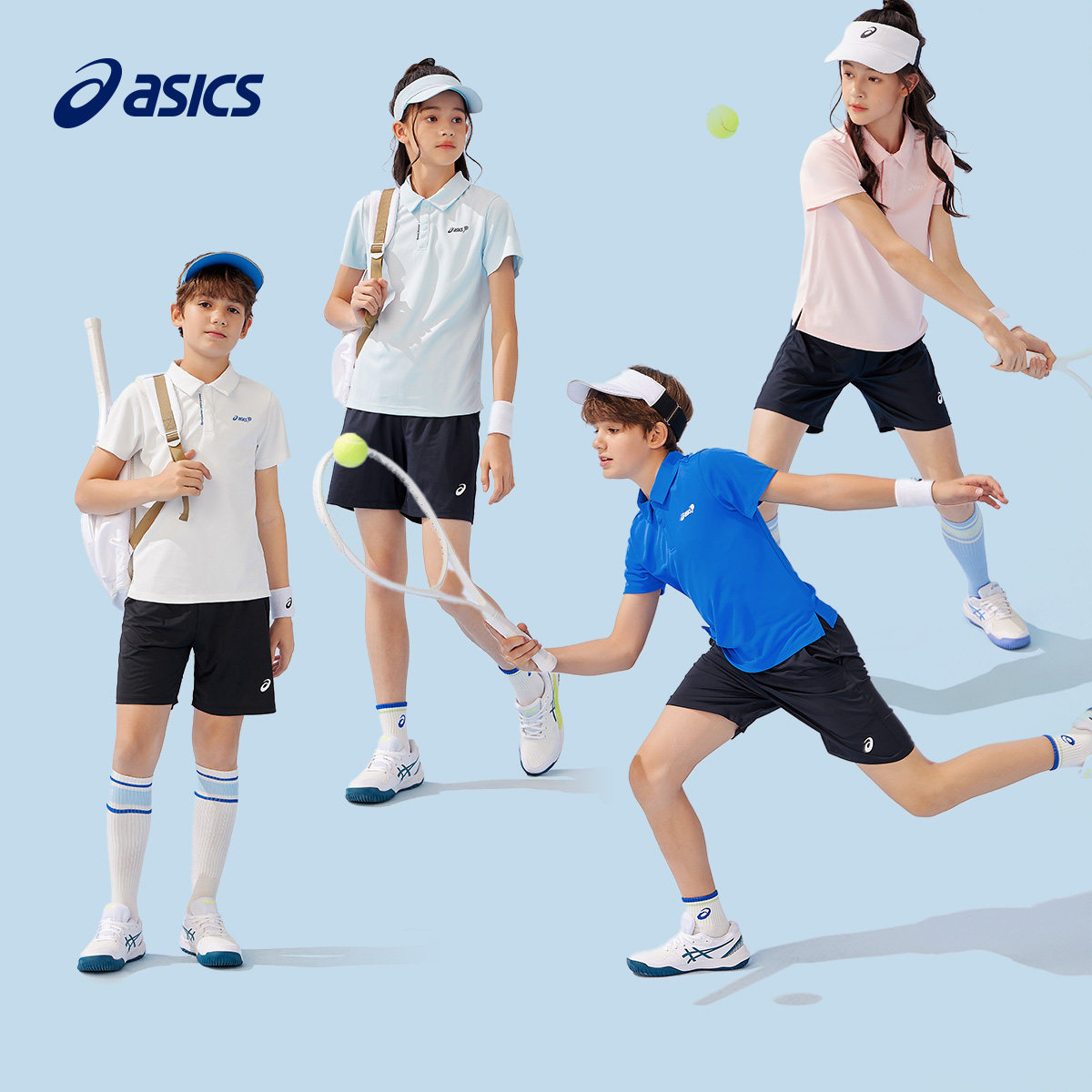 ASICS/亚瑟士儿童童装夏季新款男童女童吸湿速干网球POLO运动套装