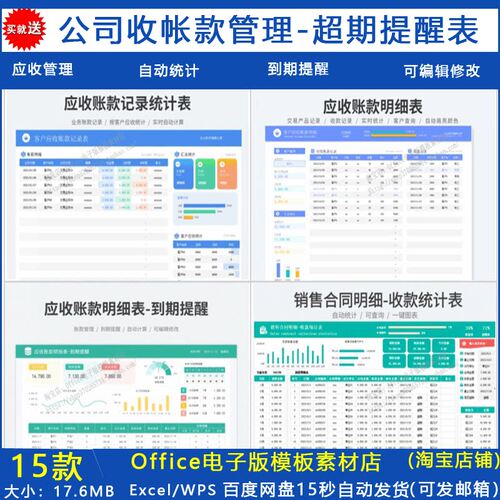 客户应收账款明细统计分析excel表财务销售合同收款到超期提醒表