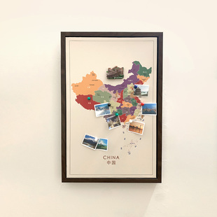 可标记磁吸世界地图旅游足迹记录中国旅行K打卡墙面装 饰相框照片