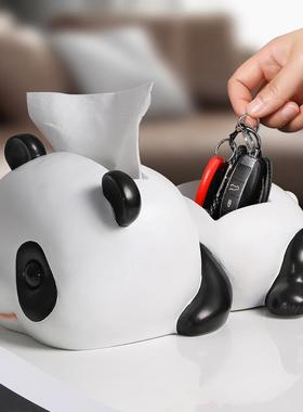 北欧熊猫纸巾盒创意摆件多功能钥匙收纳客厅餐桌面家居可爱装饰品