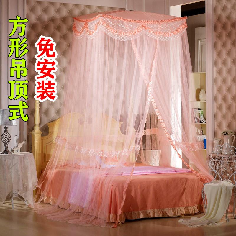 韩式公主蚊帐蕾丝圆顶蚊帐升级版加大加宽方顶吊顶欧式床幔子母床