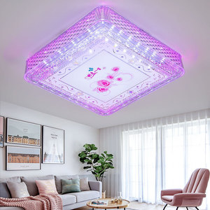 LED吸顶灯正方形客厅卧室灯简约现代粉色大气温馨 浪漫婚房亚克力