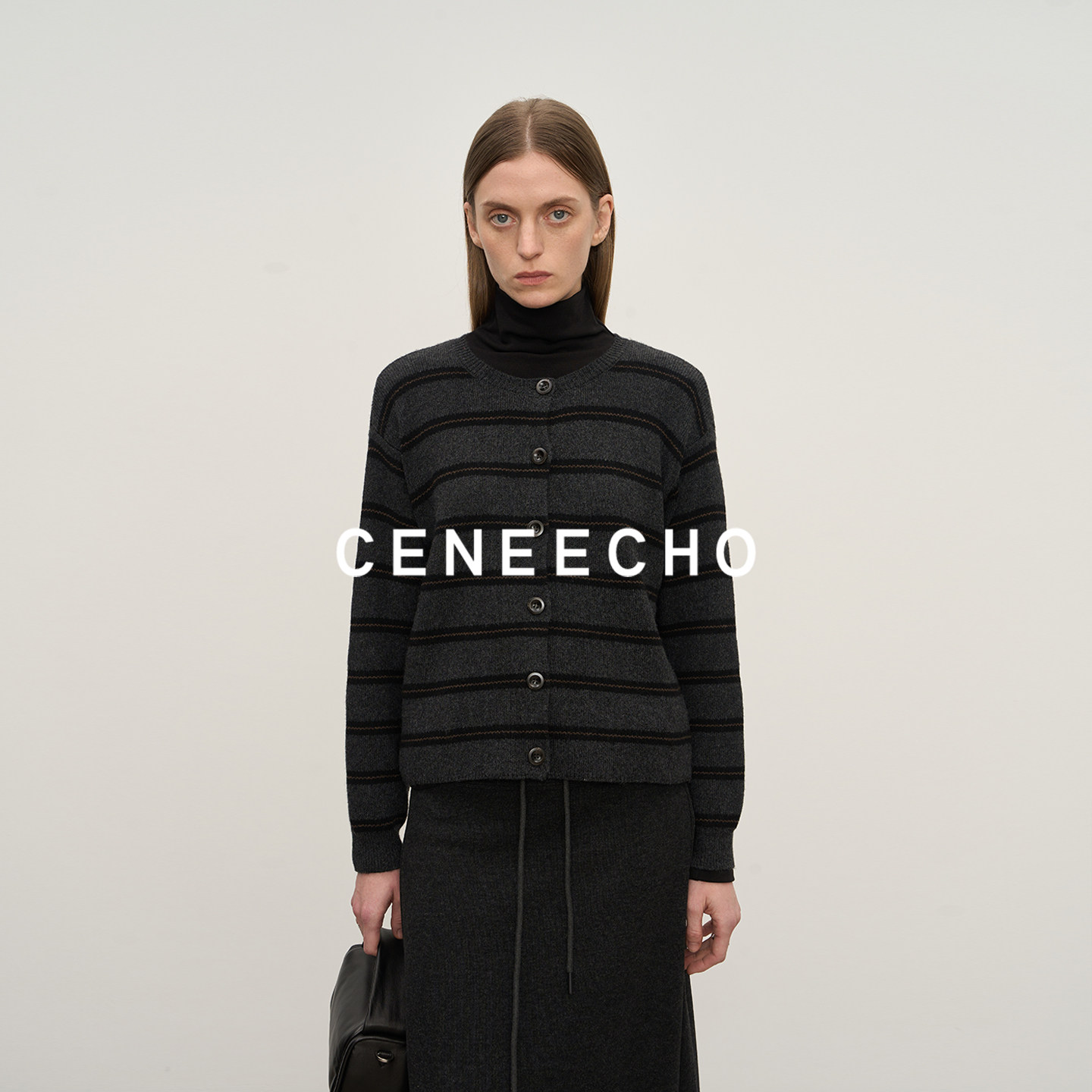 CENEECHO 羊毛混纺条纹套头圆领气质毛衣女秋冬复古加厚开衫上衣