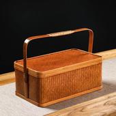 复古带盖提 中式 极速手工竹编制品长方形收纳盒 z大漆茶具收纳箱