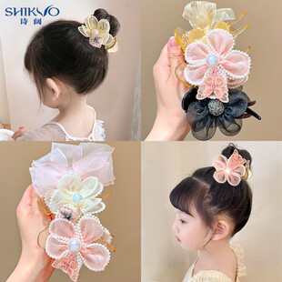 极速儿童丸d子头抓夹小女孩发夹女童超仙网纱发夹森系花朵盘发神