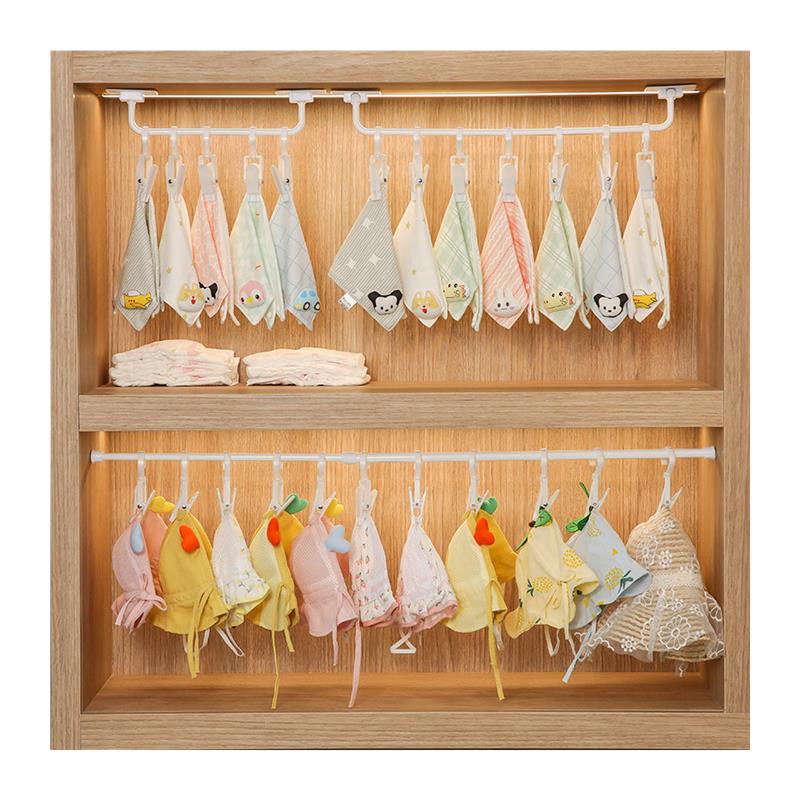 极速宝宝口水巾收纳盒挂钩夹衣柜壁挂式H免打孔儿童方巾杆帽子收