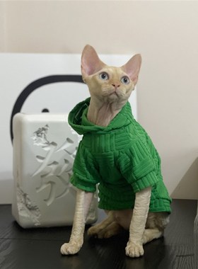 极速无毛猫衣服春秋潮牌新款绿色帽衫酷潮流O卫衣斯芬克斯德文猫