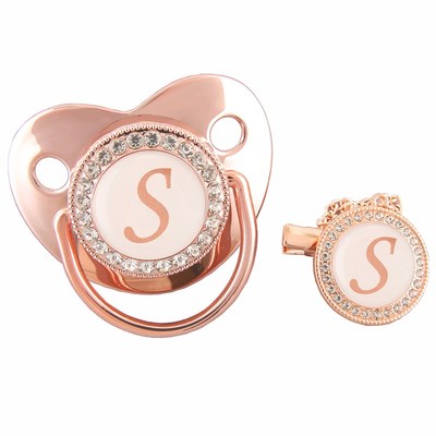 极速26 bInitials Luxury Rose Gold Baby Pacifier Chain 0-12 M
