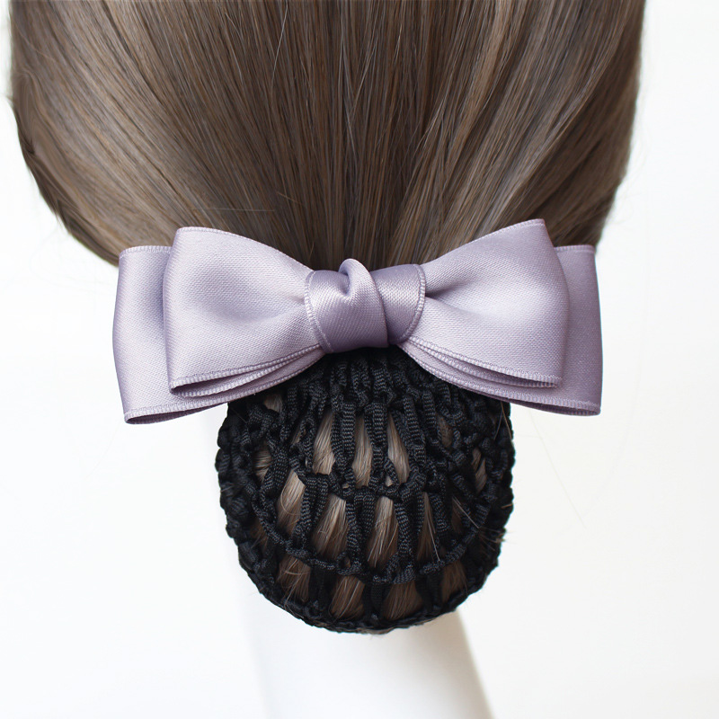 极速New Satin Bow Hairr Net Barrette Hair Bun Bank Staff Fli