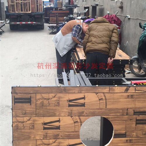 新品做旧实木工业风铁艺组合10人圆桌火锅L店烧烤肉饭店餐厅圆形