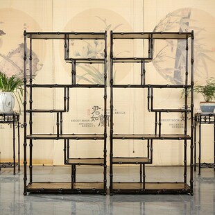 极速中式复古筇竹k手工竹制博古架明式茶叶茶具镂空展示架置物架