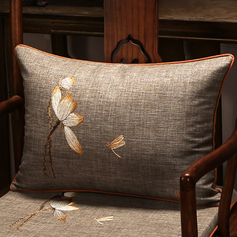 极速新中式腰枕加厚亚麻实木沙z发靠枕古典中国风抱枕套可拆洗床