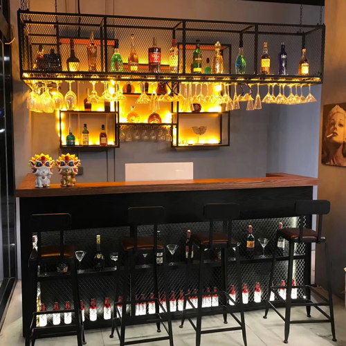 新品酒吧吧台铁艺饭厅烧烤店清吧实木操作台前台T工业风接待复古
