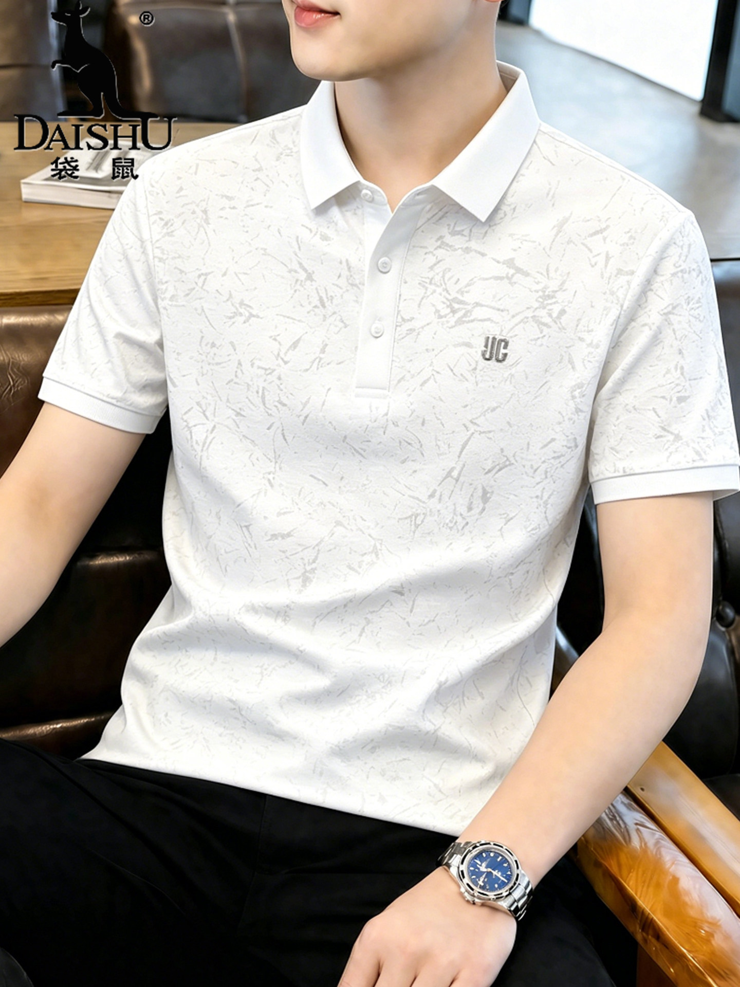 Kangaroo summer new short-sleeve T-shirt, men's ice silk business