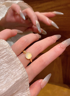 Yuffoni百搭鸽子蛋猫眼石戒指