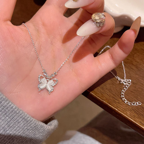 甜美气质猫眼石蝴蝶项链女小众感