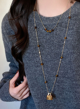 博主同款虎眼石黑曜石包包项链