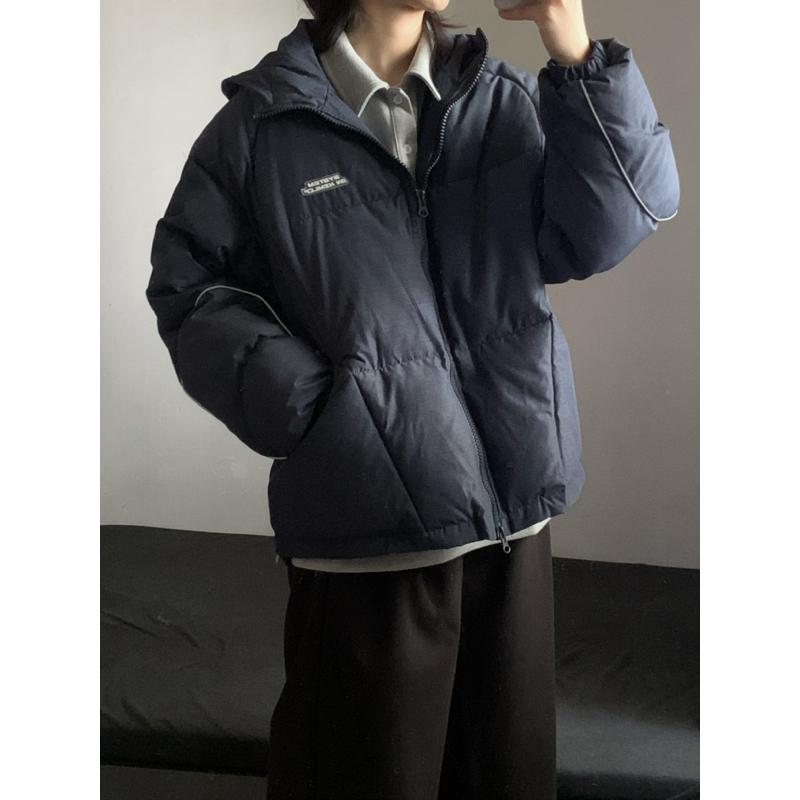 WM学院风仿牛仔手塞棉连帽棉服