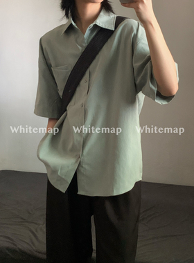 wtmp夏秋韩版简约纯色长袖衬衫男女潮牌设计宽松显瘦基础短袖衬衣