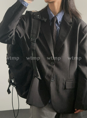 WTMP韩版基础垫肩休闲西装外套男女春秋宽松质感百搭DK学院风西服