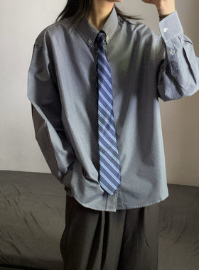 wtmp日系复古设计纽扣小细格长袖衬衫男女秋季宽松格子纯棉衬衣