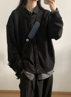 wtmp老钱风复古拼接衬衫纽扣开衫毛衣男女宽松含绵羊毛针织衫外套