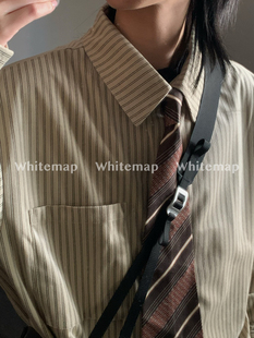 衬衣 男女潮牌设计复古休闲质感长袖 wtmp秋季 日系磨毛棕色条纹衬衫