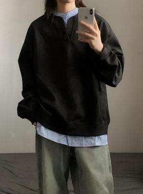 wtmp日系复古撞色拼接假两件衬衫卫衣男女潮牌宽松休闲翻领上衣