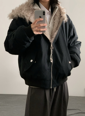 WTMP日系复古毛领两面穿连帽棉衣外套男女冬季加厚保暖座山雕棉服