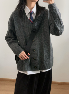 wtmp 老钱风复古麻花开衫毛衣外套男女秋羊毛混纺软糯针织上衣