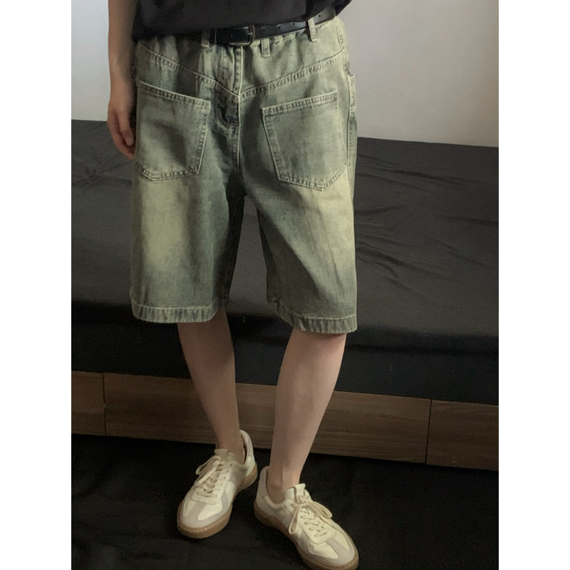 wtmp美式做旧废土风黄泥牛仔短裤