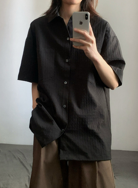 wtmp夏季日系复古设计肌理短袖衬衫男女潮牌宽松休闲半袖衬衣上衣