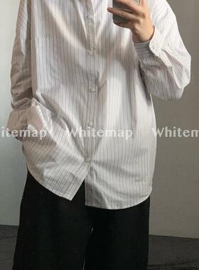 wtmp日系复古条纹口袋质感衬衫男女夏秋季简约质感休闲长袖衬衣