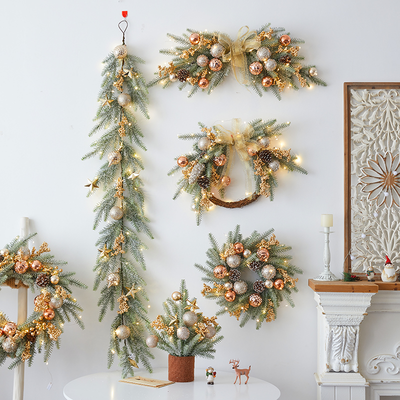 速发2场25圣诞节布饰品圣诞花环藤条树墙面门挂装饰0景装置酒店挂