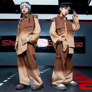 速发街舞秋童潮童儿冬复古男童马甲套装 酷帅演出服 童嘻哈炸街服装