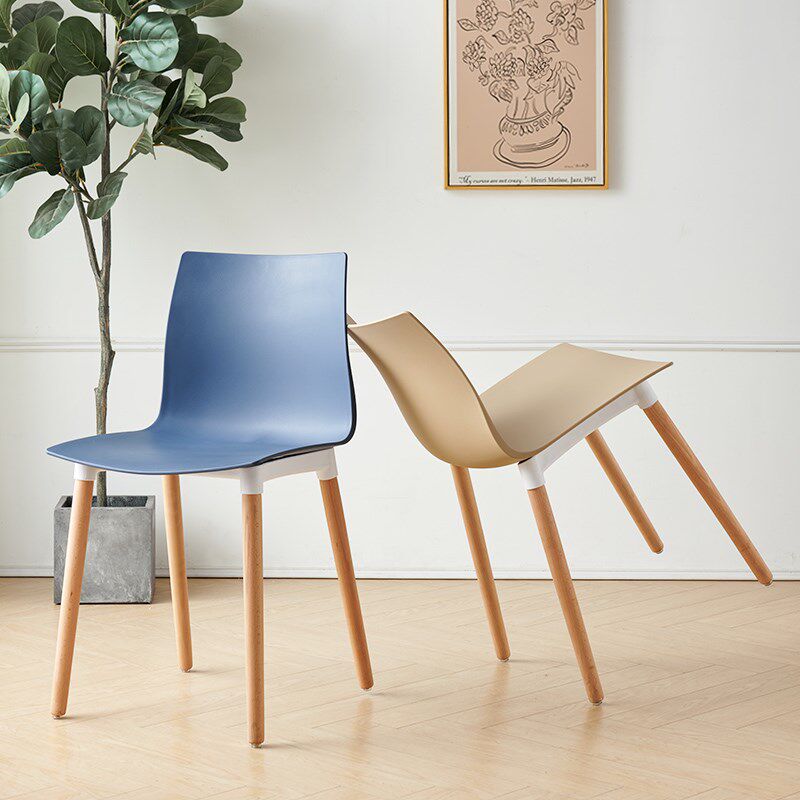 速发家用餐椅餐厅塑料时腿椅子塑胶餐桌椅木靠简约实木尚背椅