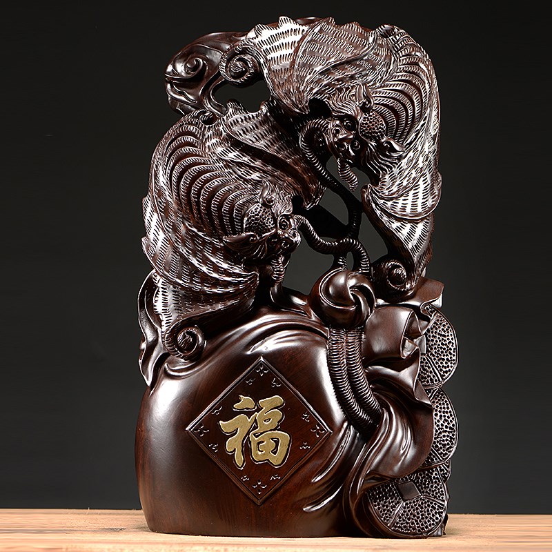 速发黑檀客雕装代福实木雕刻福摆件蝙蝠动物家居木厅代饰工艺品