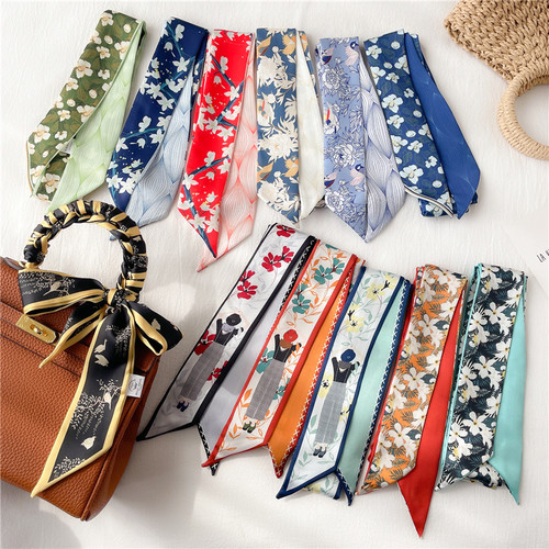 极速Print Solid Long Srilk Satin Hair Scaf Fashion Neck Tie
