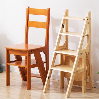 极速Solid wood lkadder chair household ladder chair folding